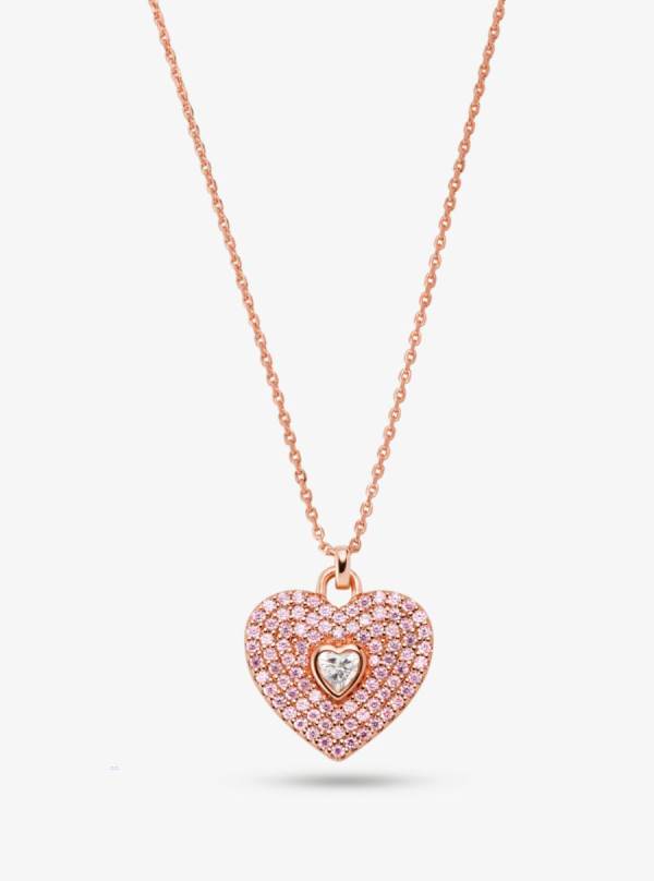Damske Náhrdelník Michael Kors 14K Rose-Gold Plated Sterling Silver Pavé Heart Ruzove Zlate - Šperky Michael Kors Akcia | GBCJY-9758